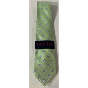 ROOSTER MENS TIE GREEN‎ WITH BLUE AND WHITE 3.75 X 60 100% Silk
